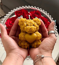 Load image into Gallery viewer, Beeswax Rose Heart Teddy Bear candle