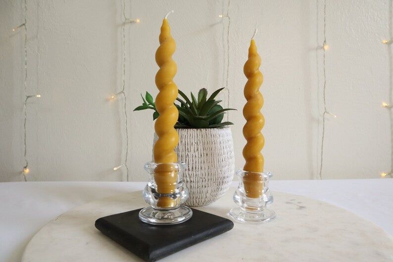 Beeswax Set of two spiral taper candles – Sweet Cindy's Honey