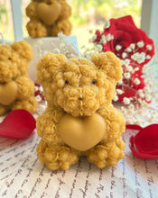 Load image into Gallery viewer, Beeswax Rose Heart Teddy Bear candle
